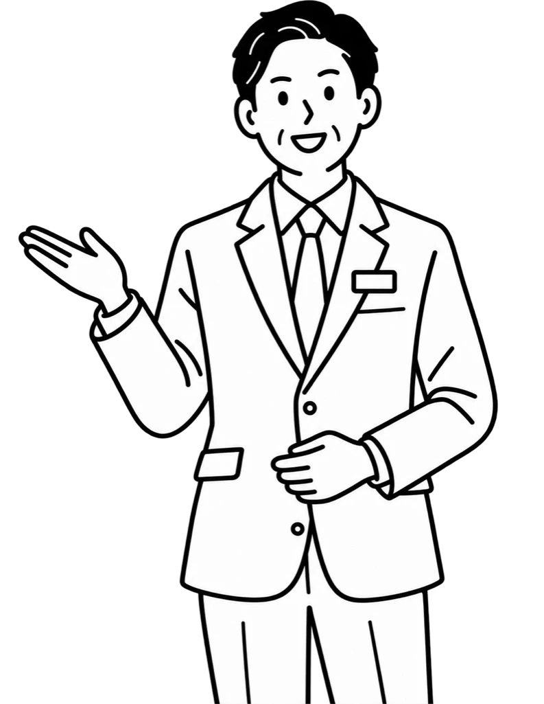 手のひらで案内する会場のスタッフ